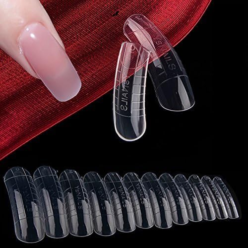 Shuxy 120PCs False Nail Mold Full Cover Clear Dual Forms Nail System UV Gel Acrylic Artificial Nail Tips 12 Size with Scale
