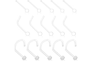 LEEQBCR LEEQ 15 Pieces Clear Nose Ring Flexible Acrylic Nose Stud Retainer for Body Piercing
