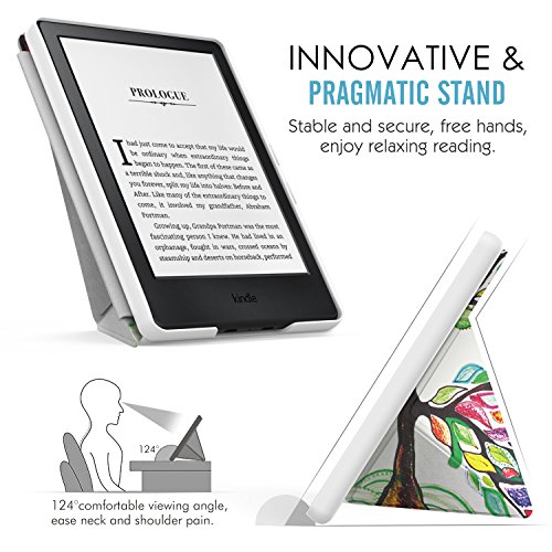 MoKo Hülle für Kindle 8 Generation – Kunstleder Origami Ständer Schutzhülle Smart Cover mit Auto Sleep / Wake für der Neue Amazon Kindle (8. Generation – 2016 Modell) 6 Zoll eReader, Glück Baum - 3