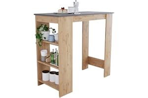 BIMOSSA Bar Tables-110 cm, Durable Kitchen Bar Table, Modern Dining Table and Breakfast Bar Table with Storage, Scratch-Resistant Manufactured Wood Table for Kitchen or Living Room (Anthracite&Oak, Serina)