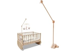HIULLEN Support mobile en bois pour lit de bébé, lit d'enfant, support mobile, table à langer, rotatif à 360 °, support mobile pour bébé, carillon à vent, cloche de lit, en bois