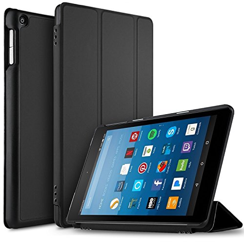 Das neue Fire HD 8 hülle ,IVSO Ultra Schlank Ständer Slim Leder zubehör Schutzhülle mit Automatischem Schlaf Funktion für neue Fire HD 8-Tablet, 20,3 cm 8 Zoll (6. Generation - 2016)/Amazon Fire HD 8-Hülle (8-Zoll-Tablet, 7. Generation - 2017) perfekt geeignet, Schwarz