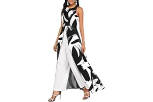 shownicer Jumpsuit Damen Sommer 3/4-Arm Overall Lang Weites Bein Elegant Overall Frauen Spitze Ärmel Hosenanzug Playsuit Romper Spielanzug