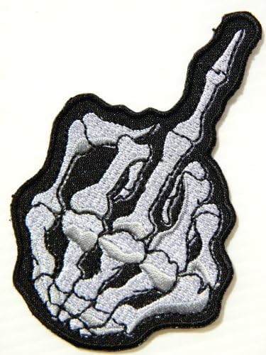 Skull Middle Finger Skeleton Bone Ghost Hog Outlaw Hot Rod Motorcycles Rider Lady Biker Jacket T shirt Patch Sew