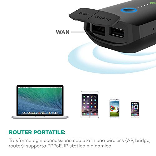 FileHub RAVPower Router Wifi Portatile, Ripetitore Wifi, Lettore per SD Card fino a 256G, Hard Disk Wireless, Batteria Esterna da 6000mAh, Hotspot, Access Point per Dischi e Chiavetta USB, File Sharing - Nero