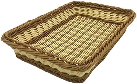 TANSTICOLOR 35*25*7cm Wicker Baskets for Bread Fruit Vetgetables Storage (Beige and Brown)