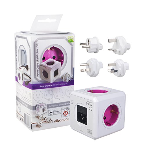 allocacoc PowerCube 1810/deru4p 4 Port Cube quadratisch Steckdose mit 4 Jacks, 2 Schnittstellen USB Steckdosen ELECTRIQUE Ladekabel 4 Wechsel der Plugs für Laptop iPhone 6 6S Samsung Galaxy S3 S4 S6 Drucker iPod Nano die Leser MP3 Kamera Kamera etc (Rosa) - 6
