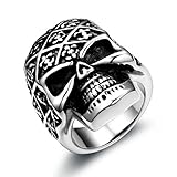Breite: 32mm JewelryWe Schmuck Biker Edelstahl Herren-Ring, Retro Piraten Anker Schädel Totenkopf Band Freundschaftsringe, Schwarz Silber für Halloween Weihnachten Größe 57 - mit Geschenk Tüte