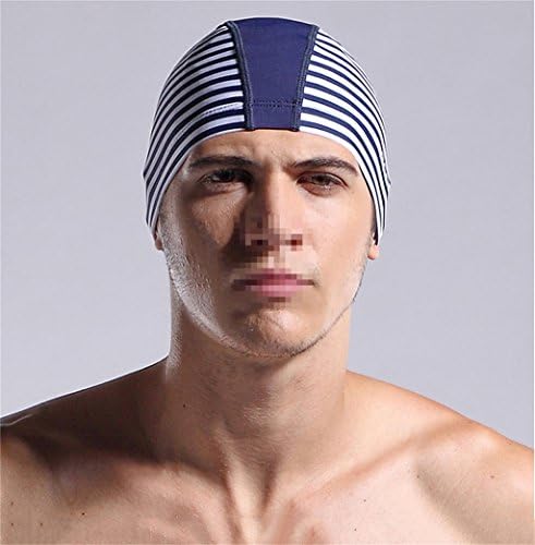 YONG SHOP Swimming Cap Desmiit Striped Swim Cap Swimming Swimming Cap Nylon Swimming Cap ( Color : Dark blue )
