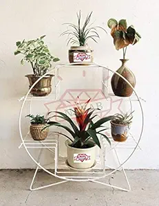 NAYAB Metal 6 Tier Flower Pot, Ivory, Length - 70cm, Height - 70cm, Width - 24cm