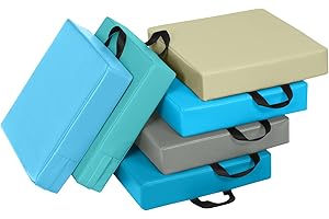 LIFEZEAL Juego de 6 Cojines de Silla para Niños, 6 Cojines de Asiento de Colores con Asa, Cojines de Suelo Apilables de Espuma y PU, Cojín Infantil de Descanso para Habitación Infantil (Cuadrado 2)