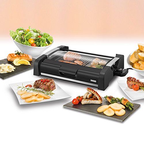 UNOLD Barbecue Edel, Grill, Glasdeckel, Tischgrill, komb. Grillfläche, Antihaftbeschichtung, schwarz, 58535 - 2