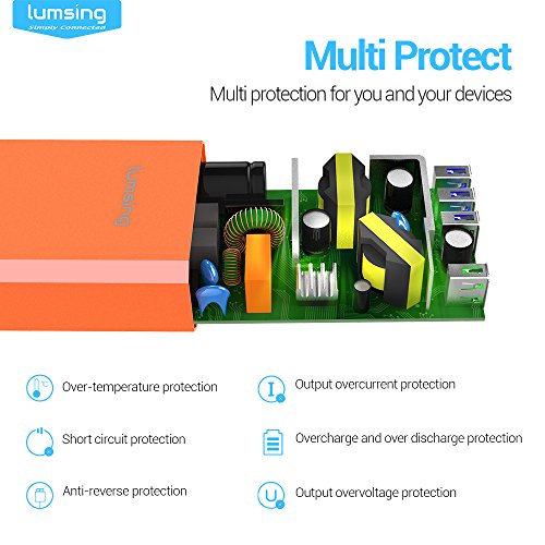 Lumsing Quick Charge 3.0 36W 4 Port USB Ladegerät Desktop Ladeadapter für Galaxy S7 / S6 / Edge / Plus, Note 5 / 4 und Smart Ports für iPhone 7 / 6s / Plus, iPad Pro / Air 2 / mini, LG, Nexus, HTC & mehr (Orange) - 4