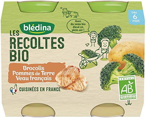 Blédina Les Récoltes Bio 12 petits pots Brocolis Pomme de Terre Veau dès 6 mois (Pack de 6x2 pots)