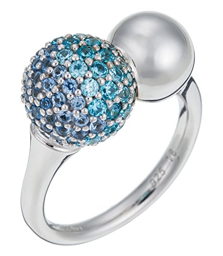 Pierre Cardin Damen-Ring 925 Sterling Silber rhodiniert Glas Zirkonia Runion blau Gr.47 (15.0) S.PCRG90381D150