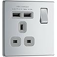 BG Electrical Screwless Flatplate Single Switched Fast Charging Power Socket with Two USB Charging Ports
