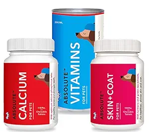 Drools Dog Supplement Combo of Calcium Tablet ? 110 Pcs, Vitamin Syrup ? 300 ml and Skin and Coat Tablet ? 110 Pcs