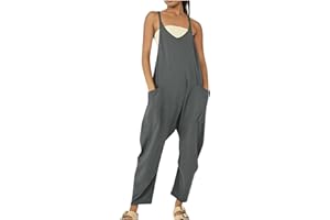 GENERIC Femme Salopette d'été Ample salopette ete fluide Salopette Bretelles Fines avec grande poches Combinaison Pantalon Décontracté Baggy Jumpsuit