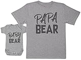 Baby Bear & Papa Bear - Passende Vater Baby Geschenkset - Herren T-Shirt & Baby Strampler/Baby Body - Grau - XX-Large & 3-6 Monate