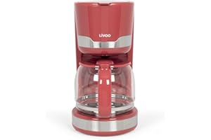 Livoo – Caffettiera elettrica DOD201 – Capacità 14 tazze, 1000 W, filtro riutilizzabile, mantenimento al caldo, sistema anti gocce, colore rosso Cile
