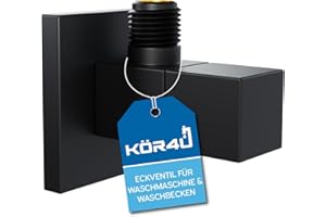 kör4u Válvula de esquina de diseño premium de 1/2 x 3/8 pulgadas, con función de liberación rápida, para baño y cocina, incluye roseta, color negro mate