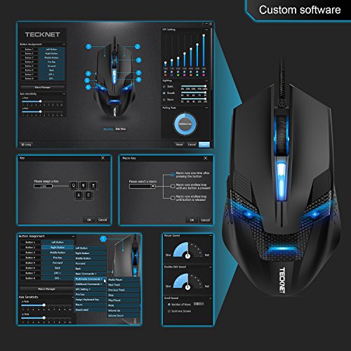 TeckNet Rat  n Gaming Raptor Pro 7200DPI Rat  n   ptico para Gaming Programable Gaming Mouse  8 Botones programables  LED Personalizable  Interruptores Omron Micro