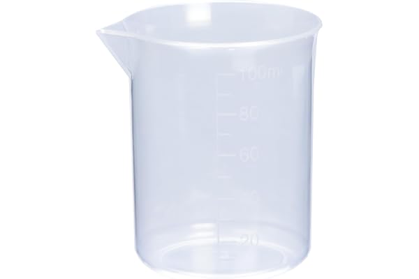 Rayher 34457000 Verre doseur, bécher gradué, 100ml, 1 pce, plastique blanc transparent, rigide, 52mm ø, 60x72mm, mesure de liquide, graduations en ml, multi-usage, Stable