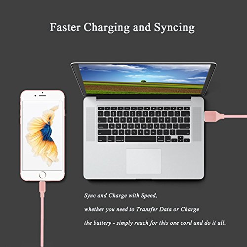 Quntis® 1,2,3m iPhone Ladekabel mit Doppeltem umflochtenem verwicklungssicherem Denim Jeans USB Stecker Datenkabel Aluminum Anschluss Lighting USB Kabel Hohe Qualität Super Robust für iOS10 iPhone 7 7 Plus 7 Pro SE 6s Plus 6 5 5s 5c iPad 4 iPad Mini iPad Air iPod Touch & Nano, Pink - 7