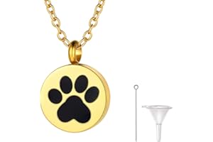 Richsteel Collana Donna Zampa di Gatto Collana Urna Ceneri Ricordo Ciondolo Memoriale della Famiglia/Animali Domestici in Acciaio Inossidabile Placcato Oro con Kit di Riempimento