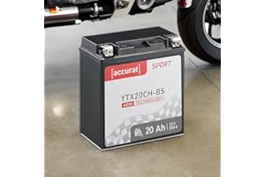 Accurat batterie moto YTX20CH-BS AGM 12V 20 Ah 150x87x161 mm – Batterie de Démarrage Haute Performance Sans Entretien, Résistante aux Vibrations, Batterie Quad
