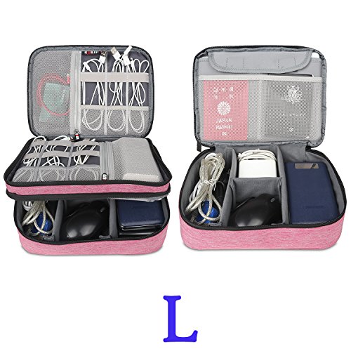 BUBM 3 Stücke Mehrfachfunktion Kabelorganiser Tasche Reisetasche mit Doppelschichten für Elektronische Zubehöre wie Netzteil, Maus und USB Stricks, Denim Rosa - 7