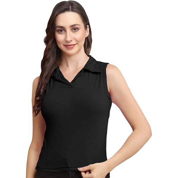 RZLECORT Women's Sleeveless Rib Knitted Cotton Coller Top
