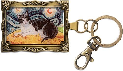 Paw Palettes Gold Framed Black and White Cat Key Chain by Paw Palettes