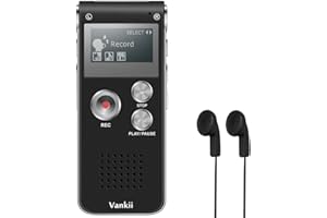 Digital Voice Activated Recorder, Vankii 8GB HD Sound Audio Recorder for Lectures/Meetings/Interviews/Class, USB, MP3,Rechargeable,Double Microphone,Portable Mini Dictaphone (Black)