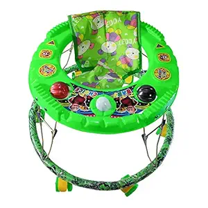 Govind's Baby 3 Ball Style in-Built Horns Activity Walker for Both Kids for Age 5+ Months Round Base Non-Musical Foldable Walker (Green)
