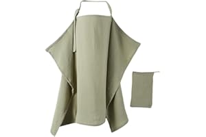 Dimoxii Breastfeeding Nursing Cover for Mom and Baby, Muslin Nursing Clothes with Adjustable Straps, Cotton Privacy Shields Blanket Apron for Breast Feeding, Baby Stroller Cover for Car Seat (Green)