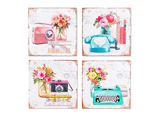 DonRegaloWeb - Set de 4 cuadros de metal decorados con flores estilo v