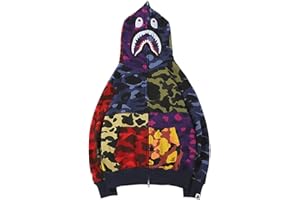 LIAOPUFUS Uomo 3D Stampato Shark Felpa con Cappuccio Hip Hop a Maniche Lunghe Zipper con Cerniera Mimetica Moda Street Wear