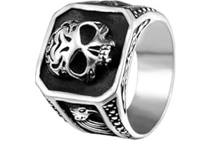 VELESAY Anillos Hombre Acero Inoxidable Anillo Vintage Calavera Anillo Gótico Retro Cráneo Anillo Punk Biker Skull Anillo Calavera Mujer Anillos Joyería