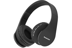 PowerLocus Cuffie Wireless Over-Ear, Cuffie Bluetooth Senza Fili Pieghevoli, Cuffie con Microfono Incorporato, HiFi Stereo, Micro SD/TF, FM per Viaggio/Telefono/PC/Ufficio (Nero)