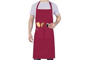 LEFUNDA® Delantal de Cocina Impermeable con 3 Bolsillos Ajustable, Delantal de Barbacoa con Correas Largas, Delantal de Cocina para Hombres y Mujeres, Cocinar, Restaurante, Café, Hornear (Negro)