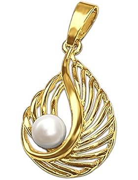 CLEVER SCHMUCK Goldener Perlenanhänger 20 mm mit weißer Perle rund Ø ca. 5 mm im Goldtropfen gefächert offen glänzend...