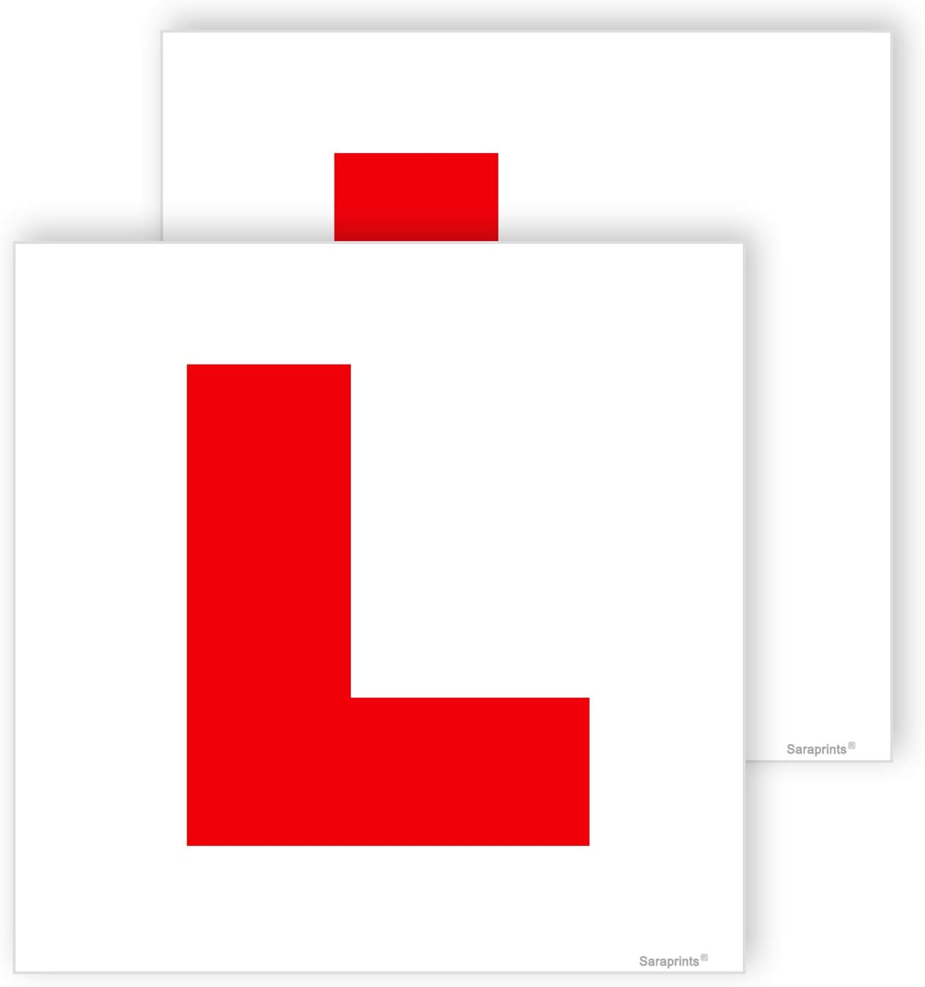 Pack of 2 L Plates Sticker (180 x 180 mm) L Plates for Car Self Adhesive Waterproof L Plates for Motorcycle Learner Plates Self Adhesive Sara Prints®
