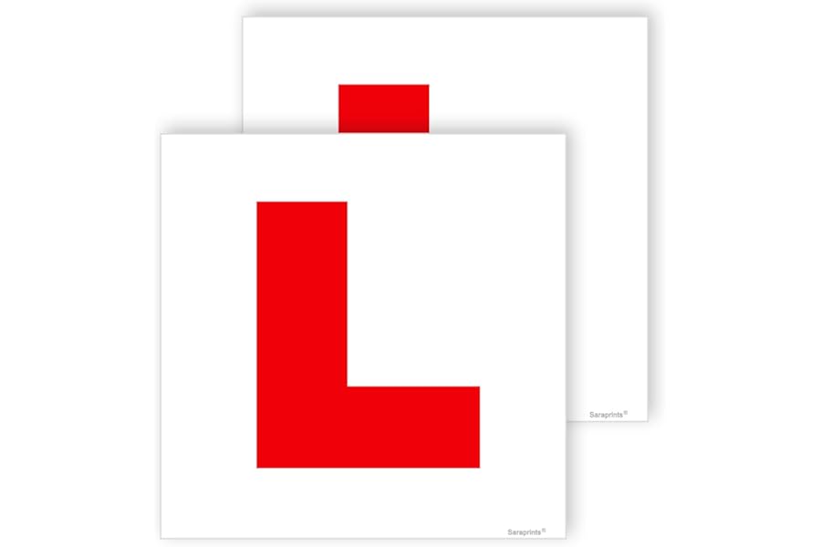 Pack of 2 L Plates Sticker (180 x 180 mm) L Plates for Car Self Adhesive Waterproof L Plates for Motorcycle Learner Plates Self Adhesive Sara Prints®
