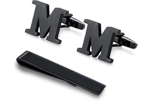 Honey Bear gemelli & Fermacravatta uomo con iniziali alfabeto lettera per uomo - camicia acciaio per matrimonio Commercio Regalo,Nero