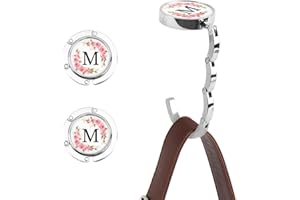 FIDWALL 2PCS Lettre A-Z Crochet de Sac à Main, Accroche Sac à Main Initial Personnalisé pour Table, Porte Sac à Main Lettre Florale, Porte Sac à Main Pliable pour Femme, Crochet de Sac à Main pour Table (M)