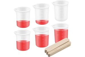 100 ml 6 Pezzi Misurini in Silicone per Resina con 20 Bastoncini di Legno, FUKPO Tazze di Miscelazione Antiaderenti Misurino Graduato Scala Precisa per Colata Epossidica Artigianale Fai-da-Te