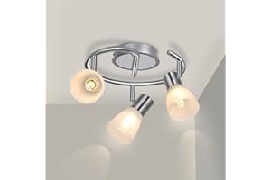 Unikcst Plafón de 3 Focos Orientables para Salón, Focos de Techo LED de 3 Luces E14, Redondo, Giratorio, Luminaria de Interior para Cocina, Baño, Pasillo, Sin Ampolla.