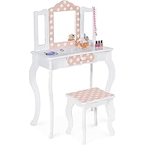Tabouret Et Coiffeuse Enfant Rose – Mobilier Chambre Avec Tiroir, Dimensions 56x71 Cm