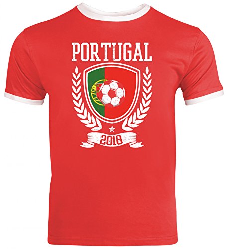 Wappen Fußball WM Fanfest Gruppen Trikot Herren Männer Ringer Trikot T-Shirt Pokal Portugal 2018, Größe: S,Red/White